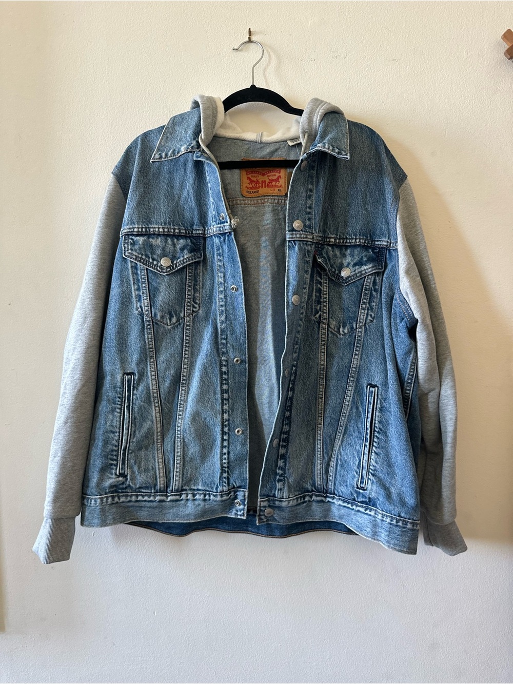 Levi Denim Trucker Jacket with Gray Hoodie